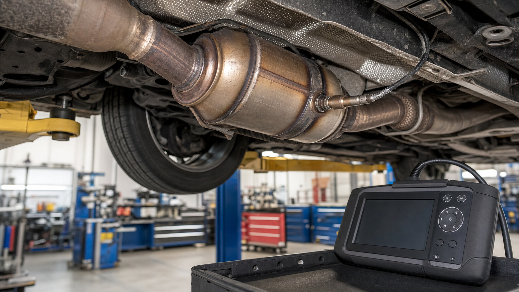 P0420 catalytic converter and downstream oxygen sensor diagnostic scene